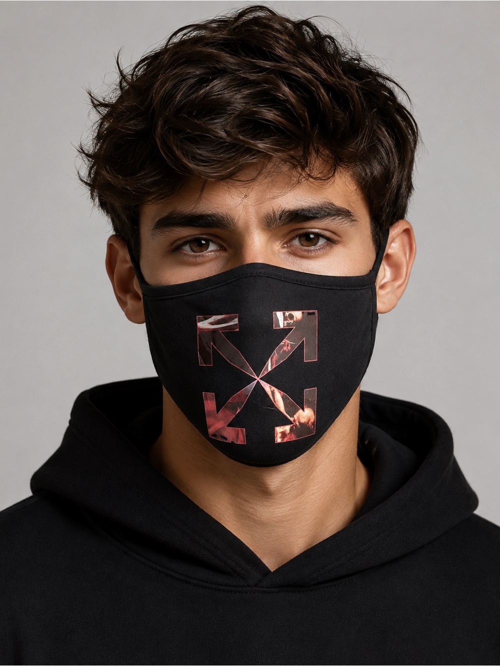 NWT Off-White Caravaggio Black Red Arrow Cotton Face Mask